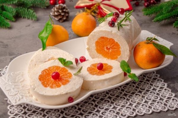 Десерт «Мандарины в снегу» без выпечки